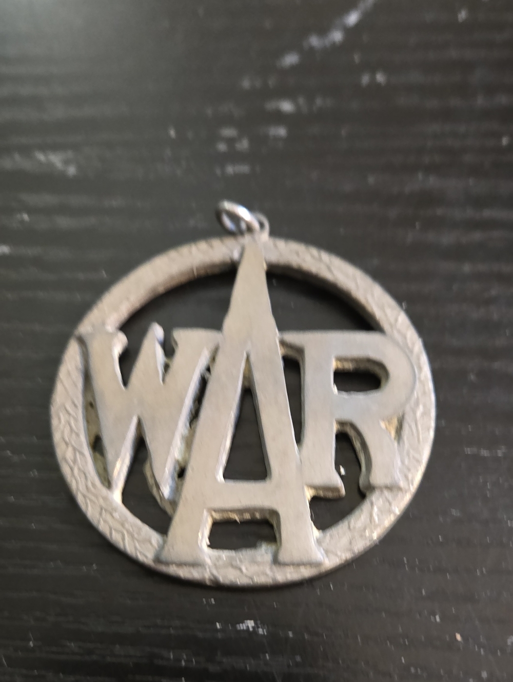 Silver-Tone 'WAR' Round Pendant Necklace Charm